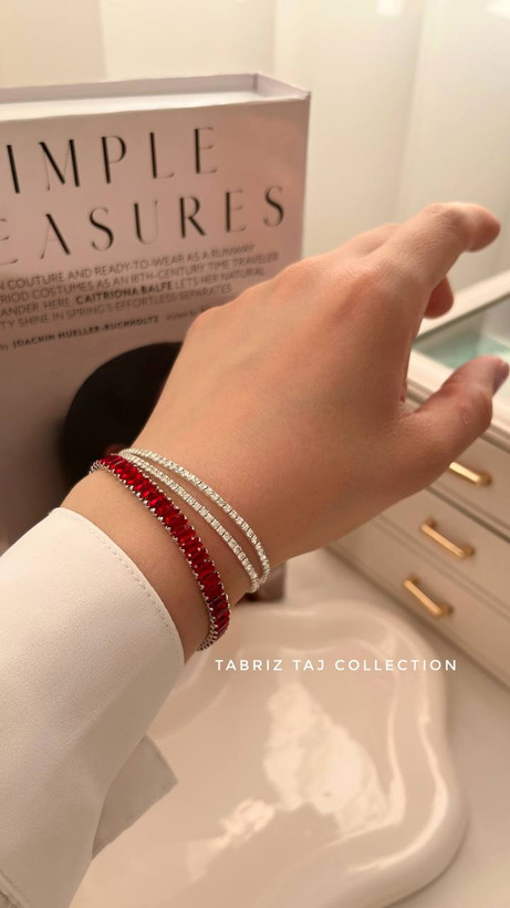 دستبند زنانه تنیسی Stainless Steel رنگ قرمز و طراحی شیک