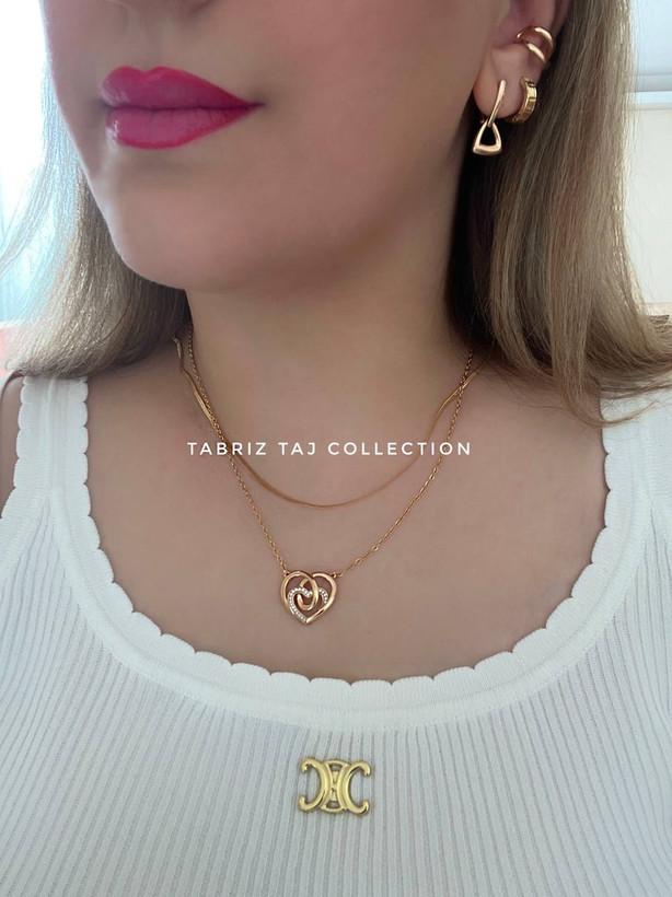 گردنبند زنانه دوقلب ژوپینگ — آبکاری طلا، ضدحساسیت و رگلاژ قابل تنظیم