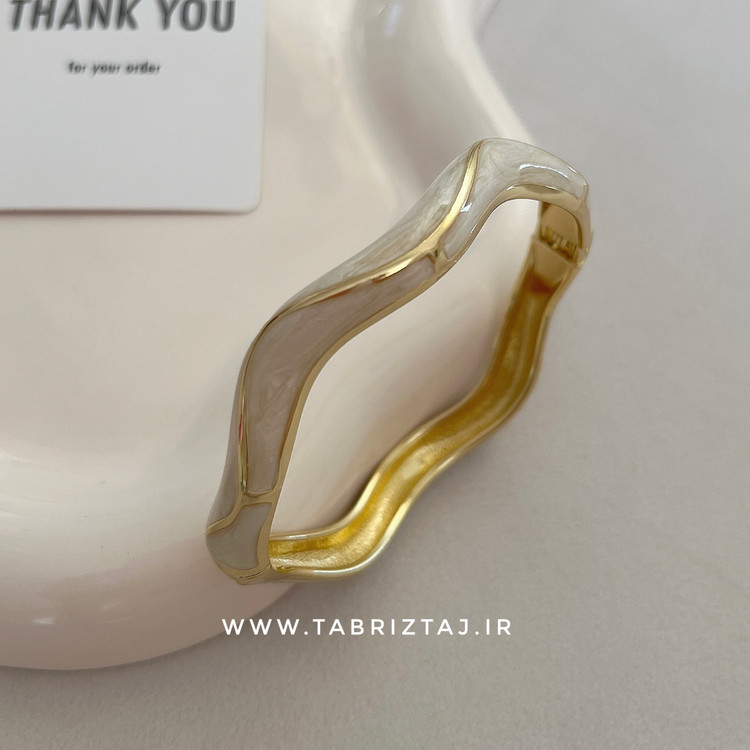 بنگل میناکاری سفید طلایی طرح موج