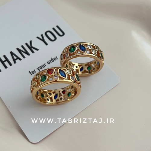 انگشتر مولتی کالر برند ژوپینگ/ابکاری طلای ۱۸ عیار و ضدحساسیت