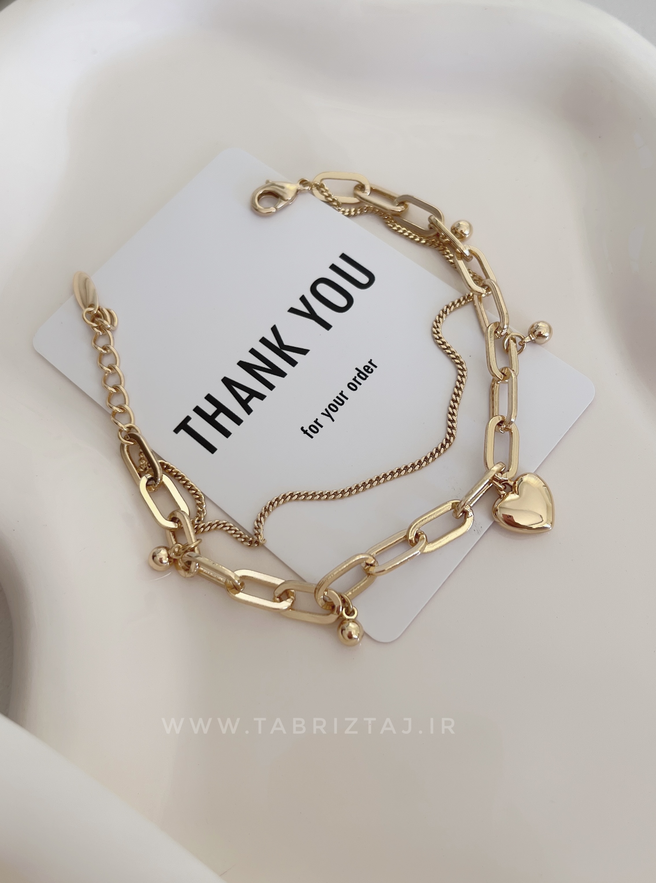 دستبند دولاین آویزدار ژوپینگ مدل قلب|آبکاری طلا و ضدحساسیت